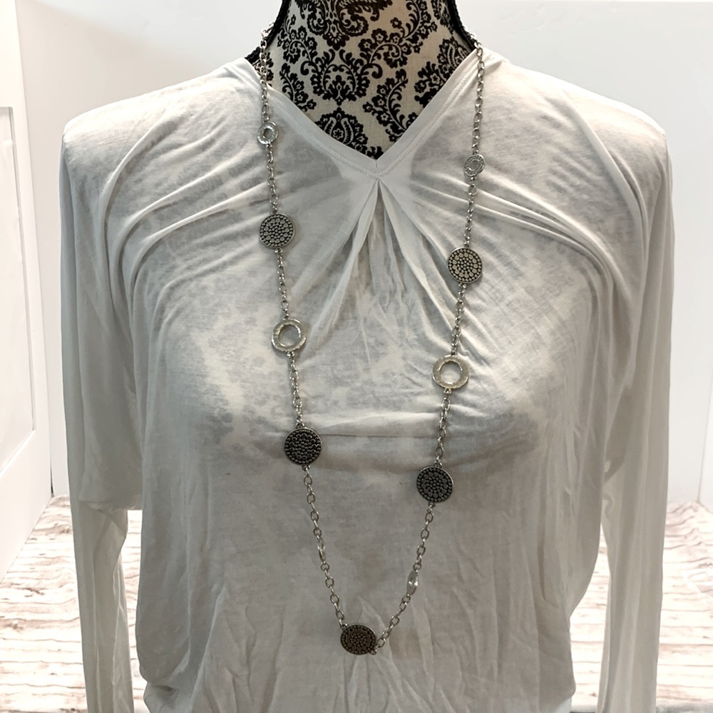 Chico’s long silver necklace